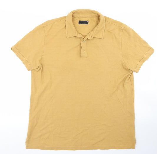 Front view of Remus Uomo Jeans men’s yellow polyester polo, size XL, collared button