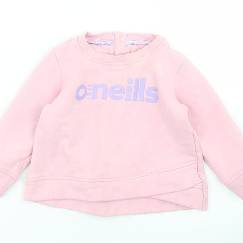 O'Neills Girls Pink  Cotton Pullover T-Shirt Size 6-9 Months Crew Neck Snap