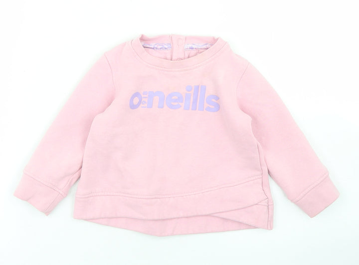 O'Neills Girls Pink  Cotton Pullover T-Shirt Size 6-9 Months Crew Neck Snap