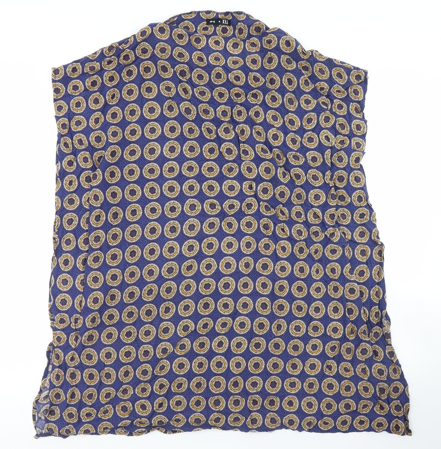 TEX Womens Blue Polka Dot Viscose Basic Blouse Size S Round Neck
