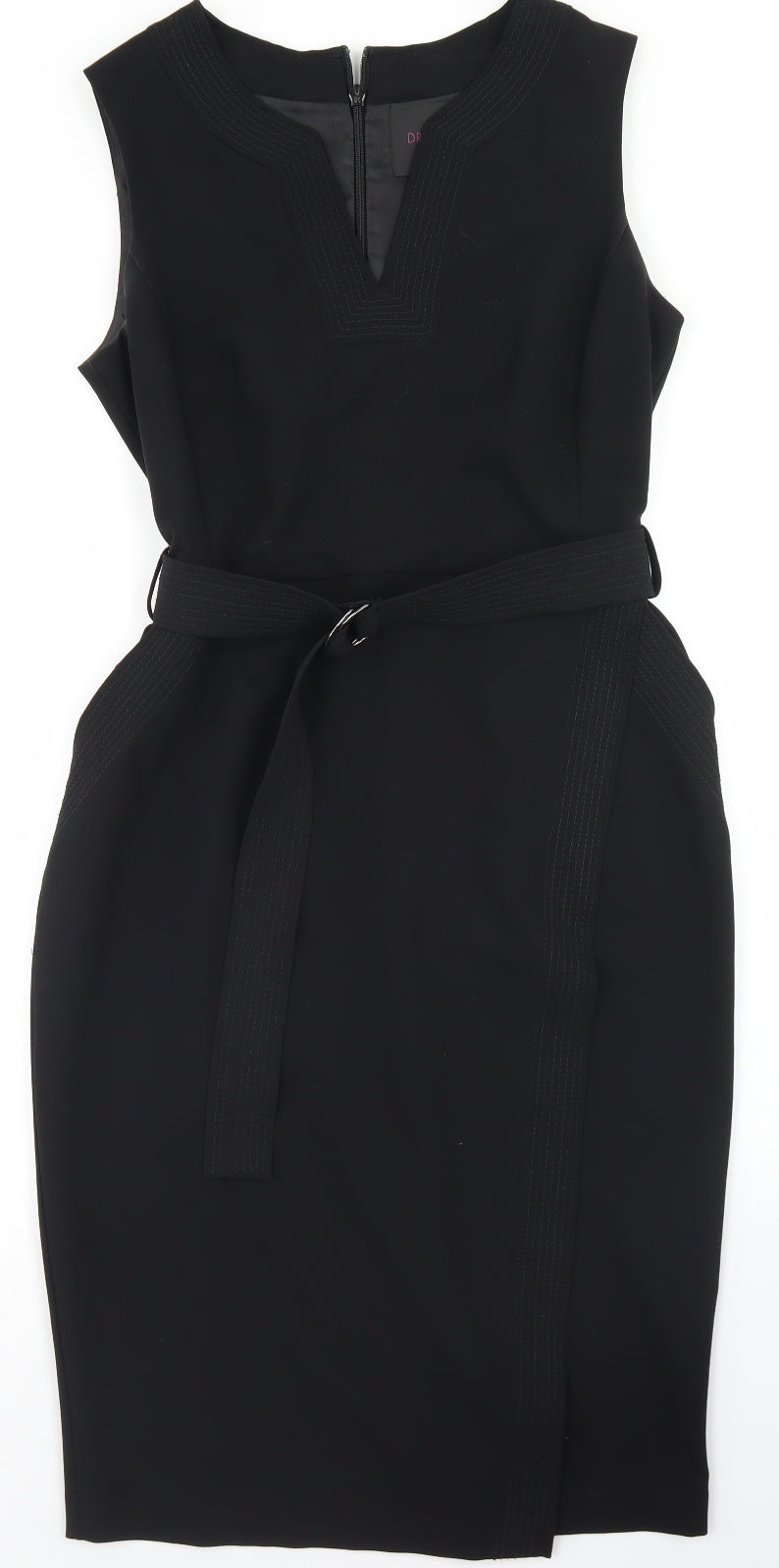 NEXT Womens Black  Polyester Pencil Dress  Size 12  Round Neck Zip