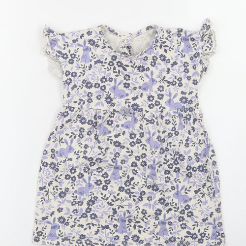 George Girls White Floral Cotton Skater Dress  Size 12-18 Months  Crew Neck Snap