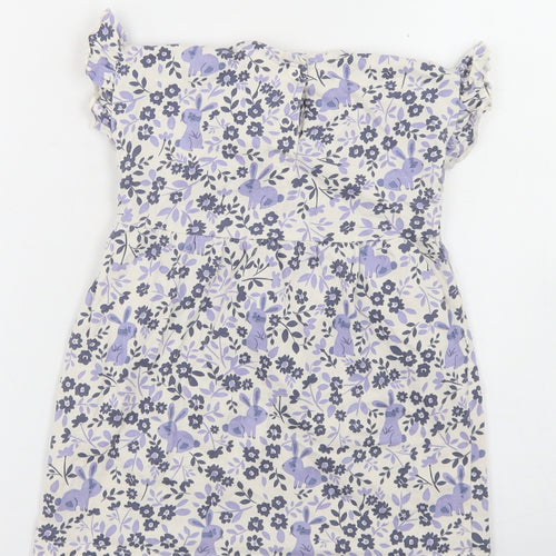 George Girls White Floral Cotton Skater Dress  Size 12-18 Months  Crew Neck Snap