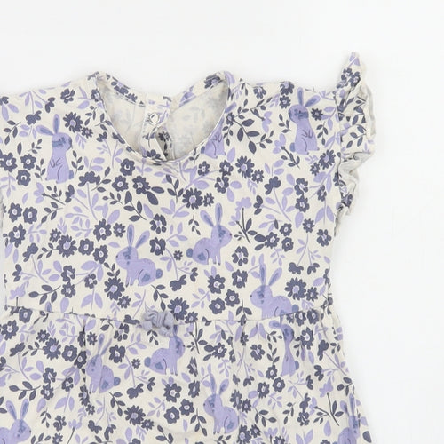 George Girls White Floral Cotton Skater Dress  Size 12-18 Months  Crew Neck Snap