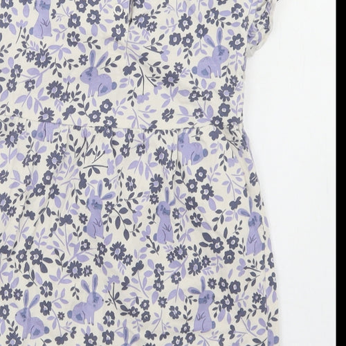 George Girls White Floral Cotton Skater Dress  Size 12-18 Months  Crew Neck Snap