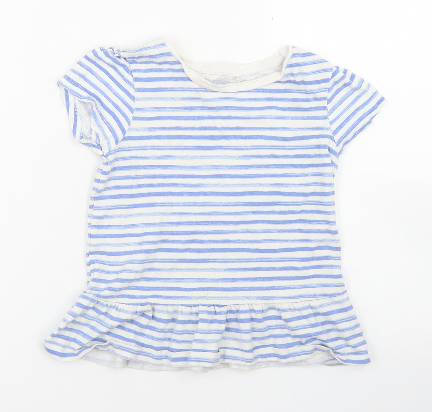 George Girls Blue Striped Cotton Basic T-Shirt Size 5-6 Years Crew Neck  - Peplum