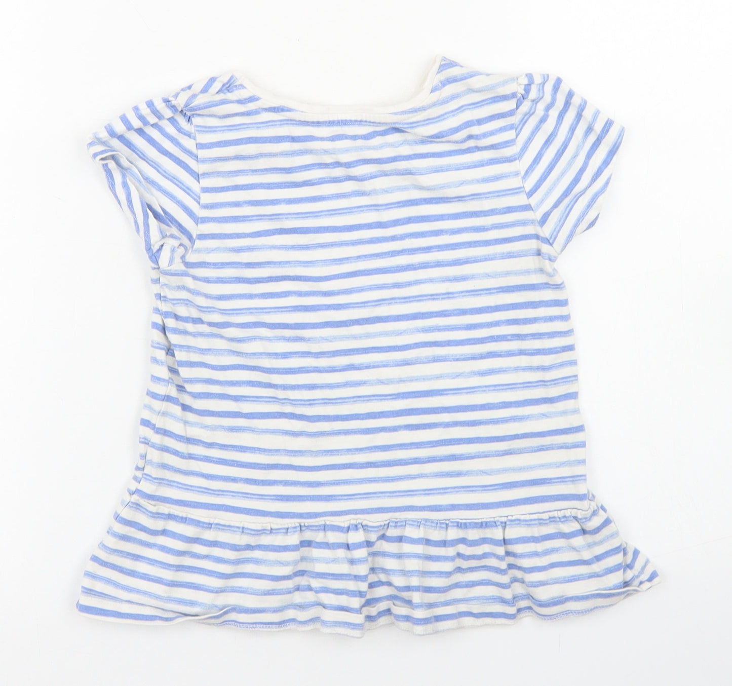 George Girls Blue Striped Cotton Basic T-Shirt Size 5-6 Years Crew Neck  - Peplum