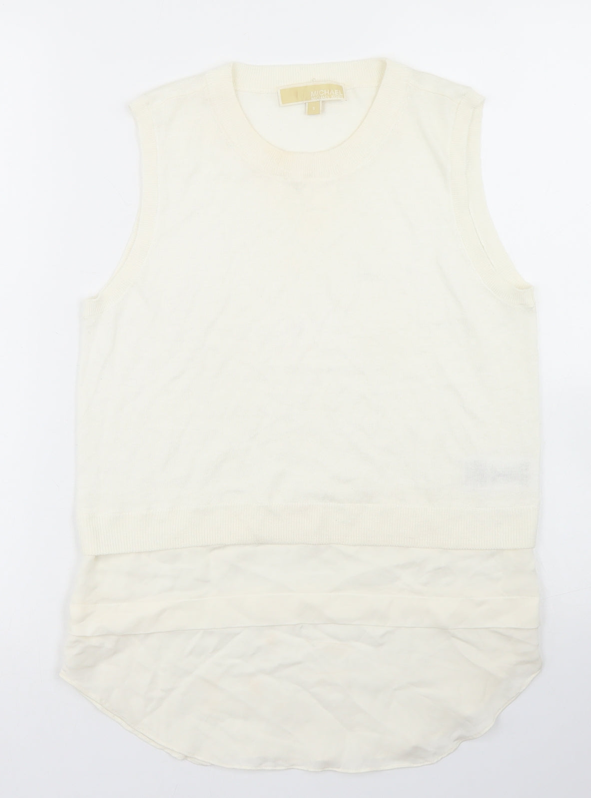 Michael Kors Womens White Crew Neck  Viscose Vest Jumper Size S