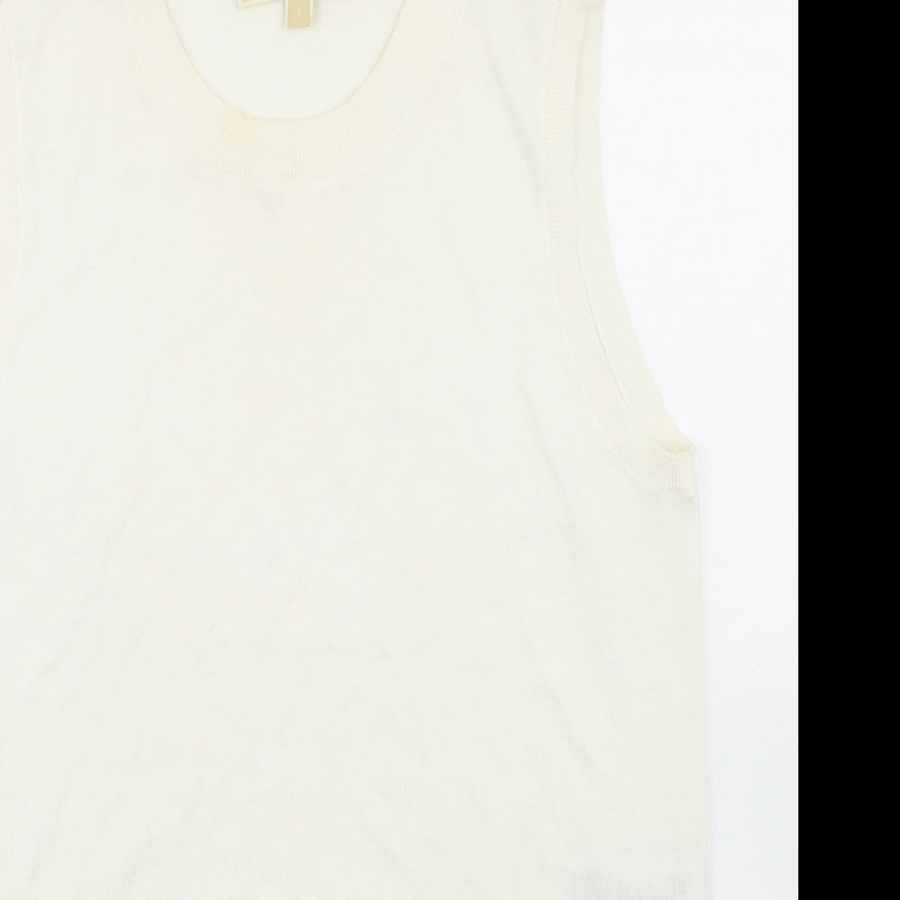 Michael Kors Womens White Crew Neck  Viscose Vest Jumper Size S