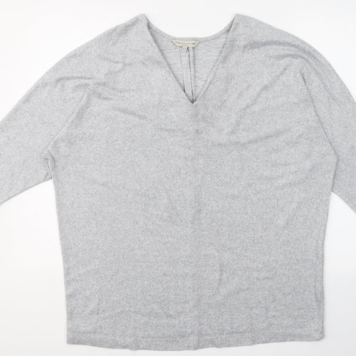 F&F Womens Grey V-Neck  Polyester Pullover Jumper Size 14