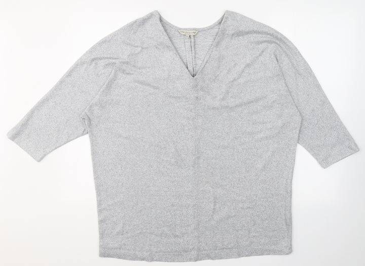 F&F Womens Grey V-Neck Polyester Pullover Jumper Size 14