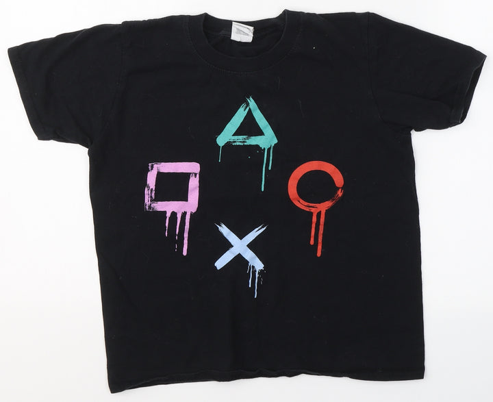 Gildan Boys Black Cotton Basic T-Shirt Size L Round Neck - Play Station