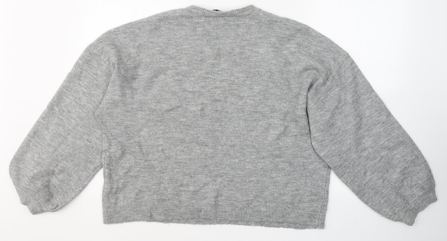 New Look Womens Grey  Acrylic Basic Blouse Size L Round Neck - jewl detail