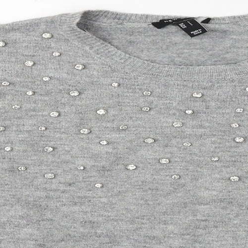 New Look Womens Grey  Acrylic Basic Blouse Size L Round Neck - jewl detail