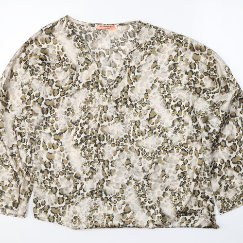 Flammode Womens Multicoloured Animal Print Polyester Basic Blouse Size M V-Neck