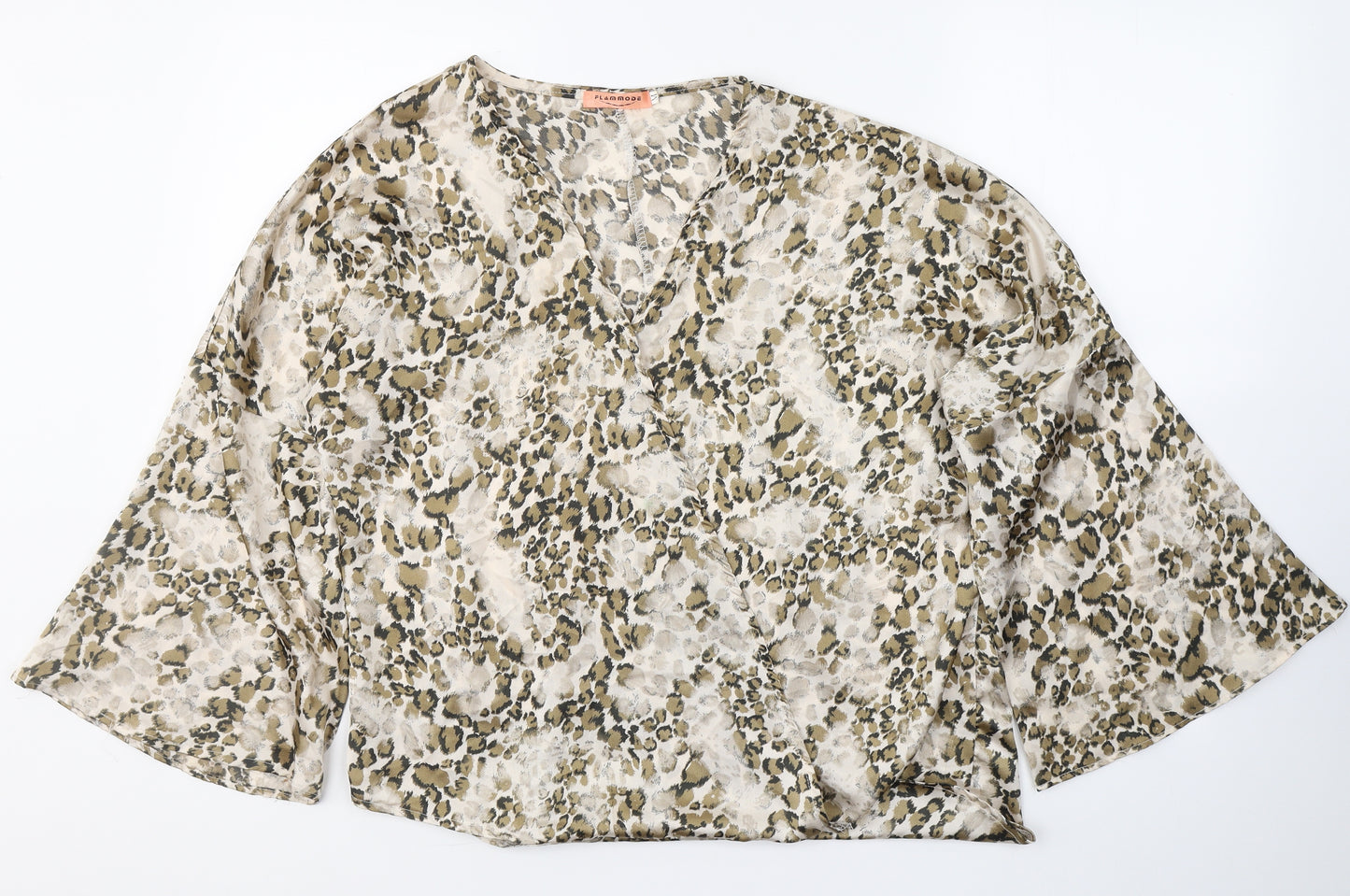 Flammode Womens Multicoloured Animal Print Polyester Basic Blouse Size M V-Neck