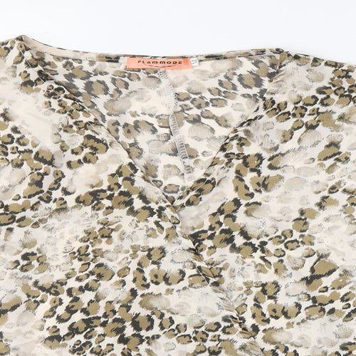 Flammode Womens Multicoloured Animal Print Polyester Basic Blouse Size M V-Neck