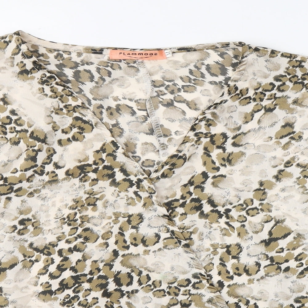 Flammode Womens Multicoloured Animal Print Polyester Basic Blouse Size M V-Neck