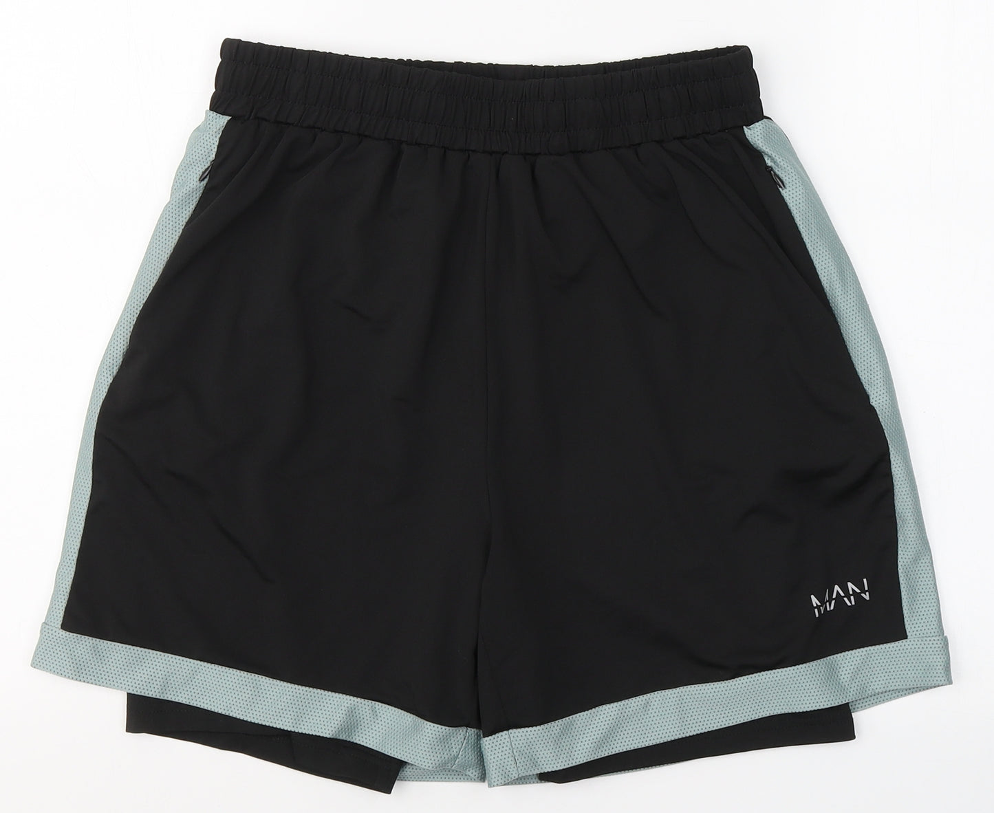 Man Active Mens Black  Polyester Sweat Shorts Size L L16 in Regular Tie - Boohoo
