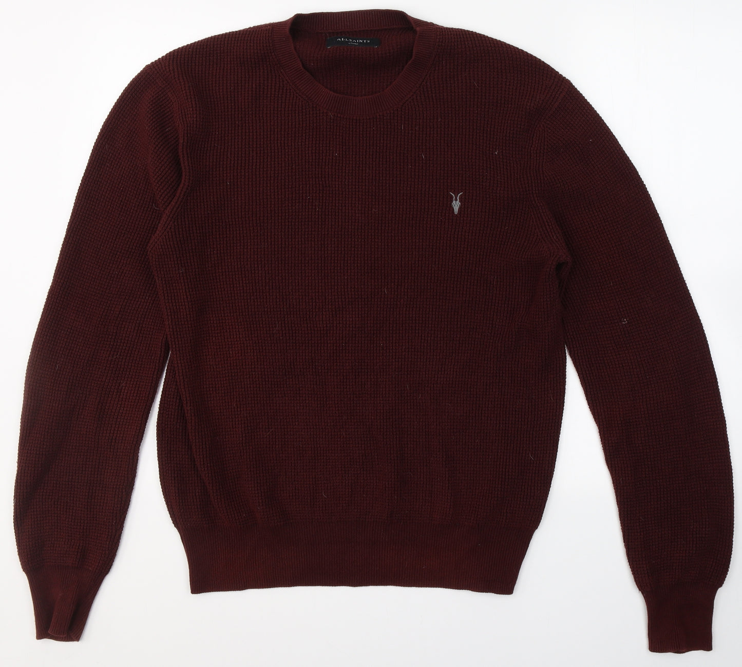 AllSaints Mens Red Round Neck Animal Print Cotton Pullover Jumper Size L
