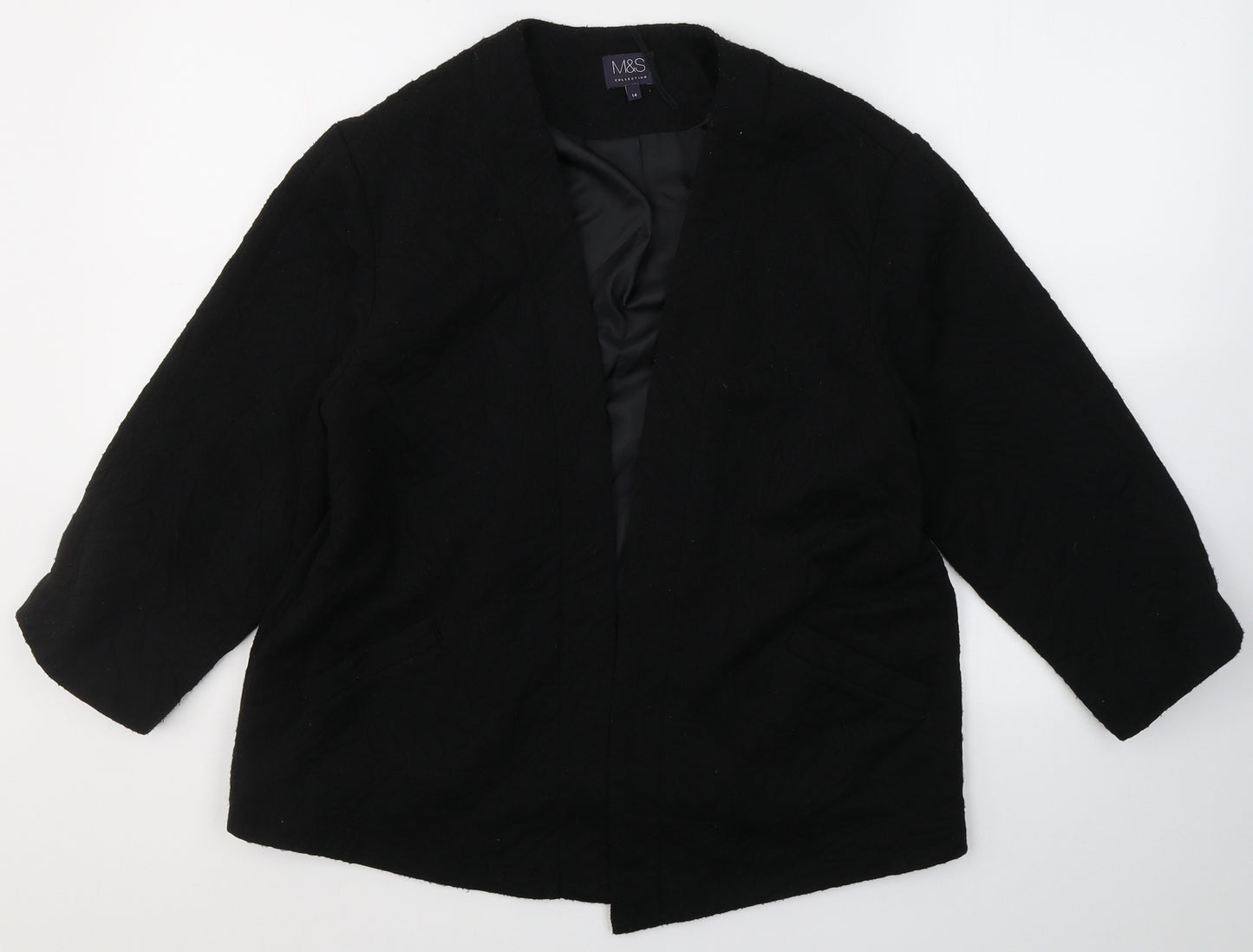 Marks and Spencer Womens Black V-Neck  Polyester Cardigan Jumper Size 14   - Open front