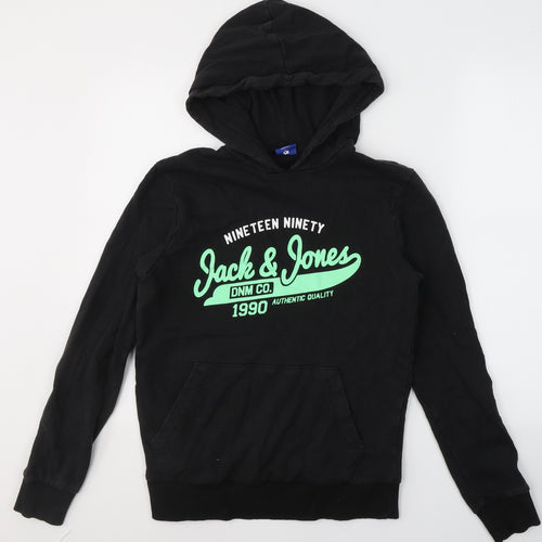 JACK & JONES Mens Black  Cotton Pullover Hoodie Size S   - 1990