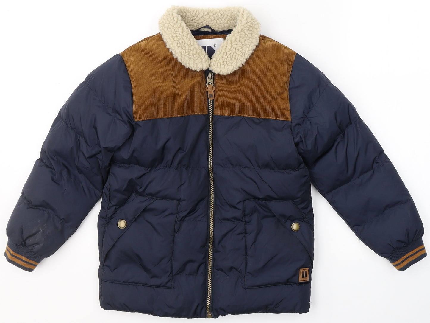 NEXT Boys Blue   Puffer Jacket Coat Size 6-7 Years  Zip - corduroy panels