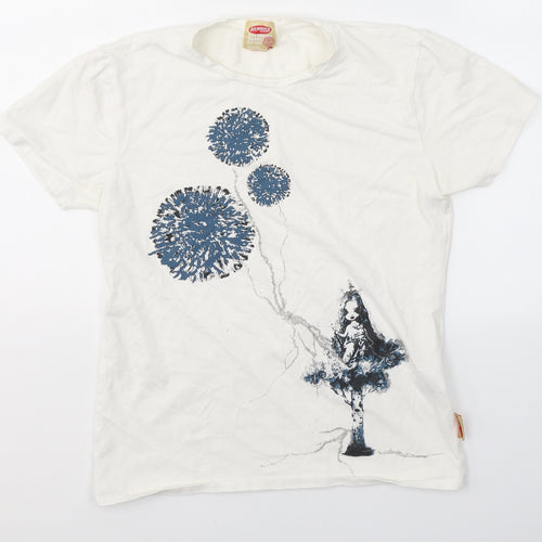 Herbench Trademark Girls White  Cotton Basic T-Shirt Size L Round Neck  - Princes&flowers
