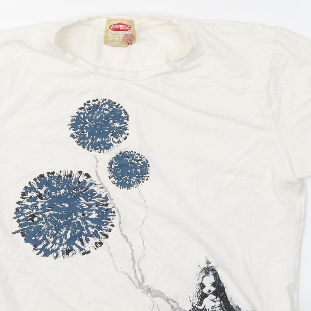Herbench Trademark Girls White  Cotton Basic T-Shirt Size L Round Neck  - Princes&flowers