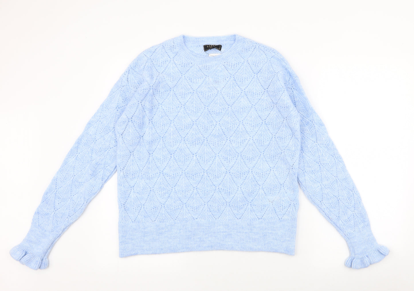 Lipsy Womens Blue Round Neck  Acrylic Pullover Jumper Size 12   - Frill sleeve