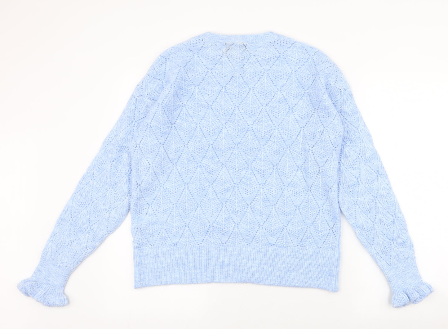 Lipsy Womens Blue Round Neck  Acrylic Pullover Jumper Size 12   - Frill sleeve