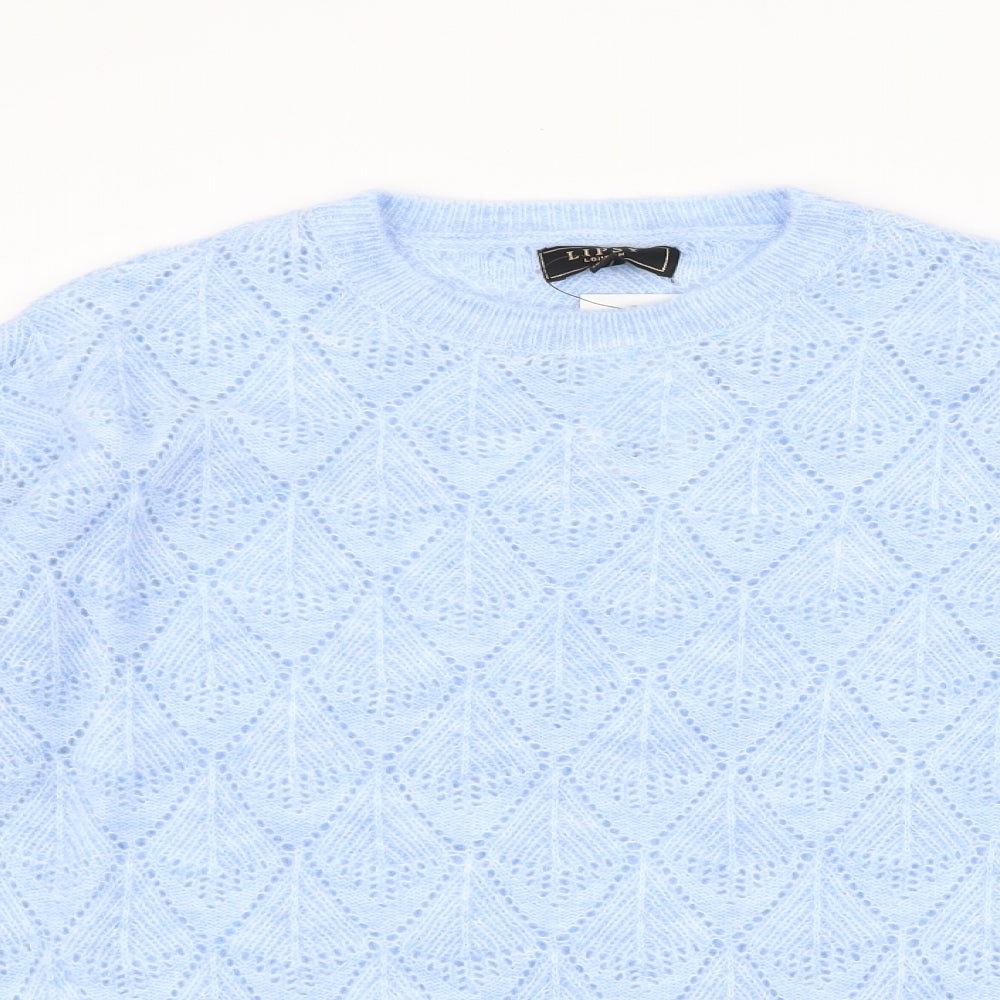 Lipsy Womens Blue Round Neck  Acrylic Pullover Jumper Size 12   - Frill sleeve