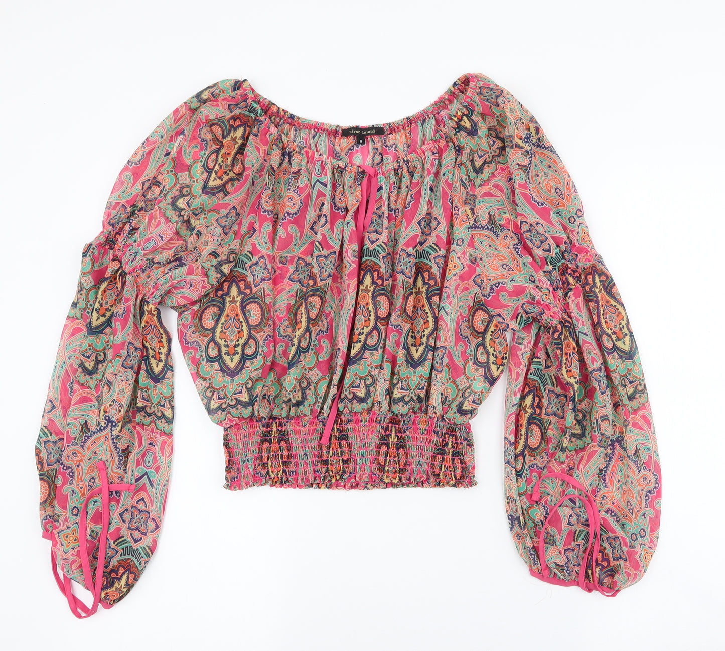 River Island Womens Multicoloured Paisley Polyester Basic Blouse Size 8 Boat Neck - Balloon Fit