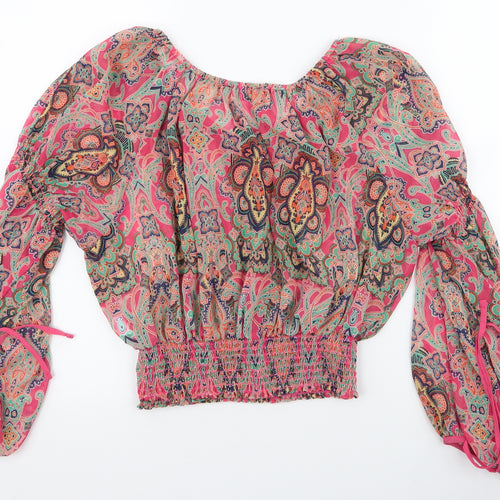 River Island Womens Multicoloured Paisley Polyester Basic Blouse Size 8 Boat Neck - Balloon Fit