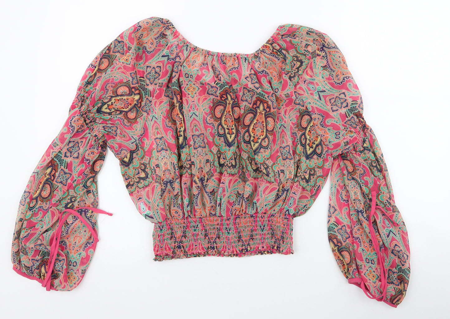 River Island Womens Multicoloured Paisley Polyester Basic Blouse Size 8 Boat Neck - Balloon Fit