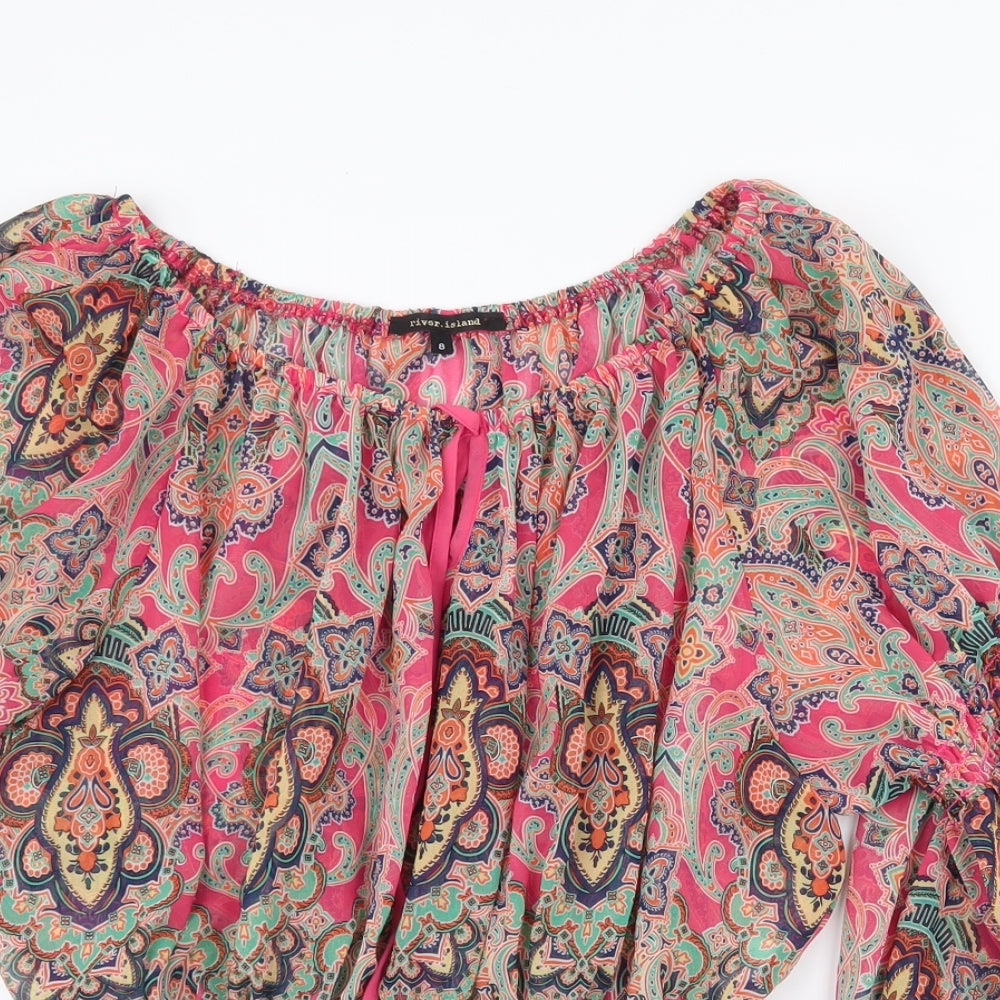 River Island Womens Multicoloured Paisley Polyester Basic Blouse Size 8 Boat Neck - Balloon Fit