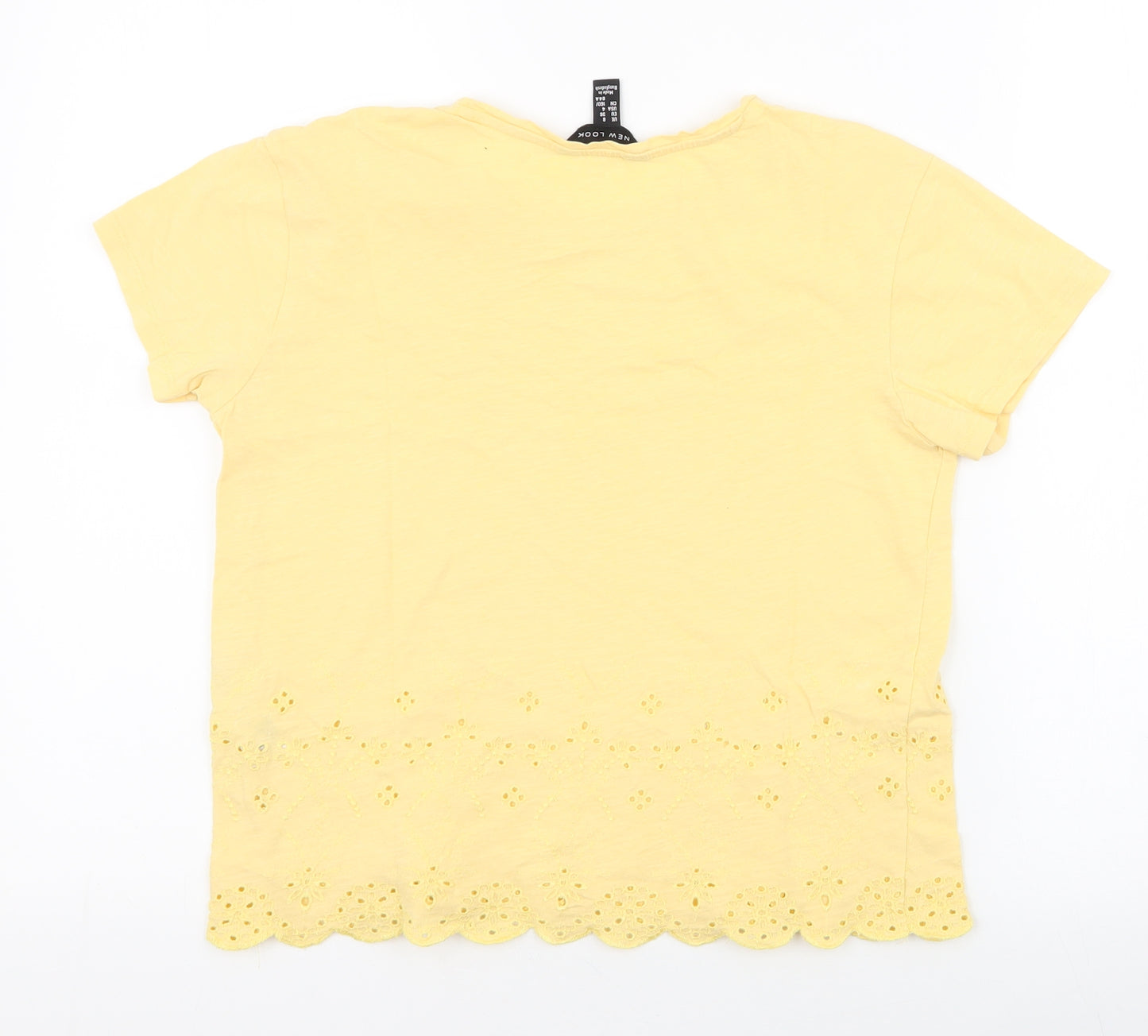 New Look Womens Yellow Floral Cotton Jersey T-Shirt Size 8 Round Neck
