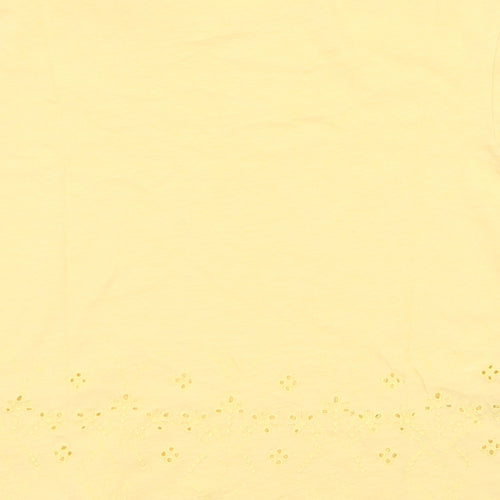 New Look Womens Yellow Floral Cotton Jersey T-Shirt Size 8 Round Neck