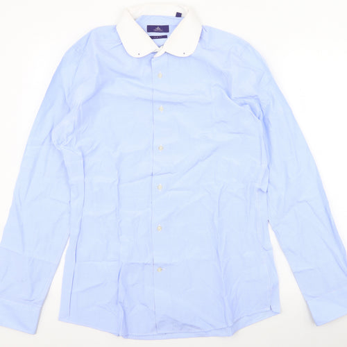 NEXT Mens Blue  Polyester  Button-Up Size 15.5 Collared Button