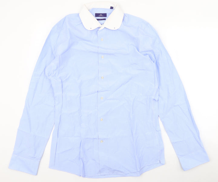 NEXT Mens Blue  Polyester  Button-Up Size 15.5 Collared Button