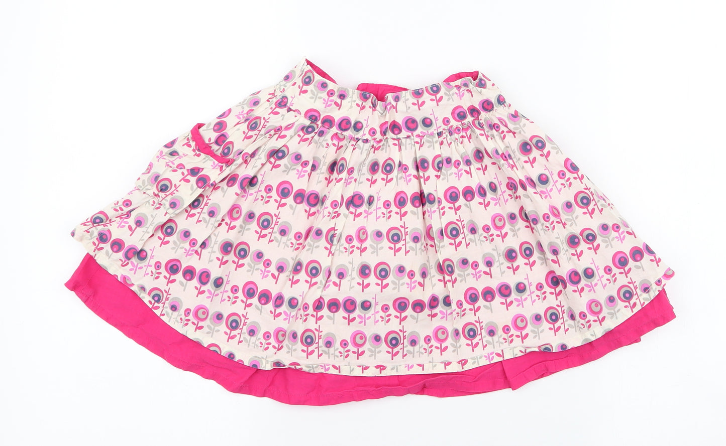 Vertbaudet Girls Ivory Floral 100% Cotton Skater Skirt Size 4 Years  Regular Zip
