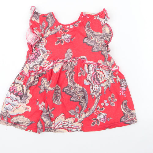 NEXT Girls Red Floral 100% Cotton Skater Dress  Size 3-4 Years  Round Neck Pullover