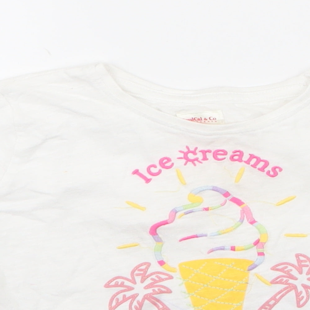 SoulCal&Co Girls White  100% Cotton Jersey T-Shirt Size 5-6 Years Round Neck Pullover - ice cream , cropped