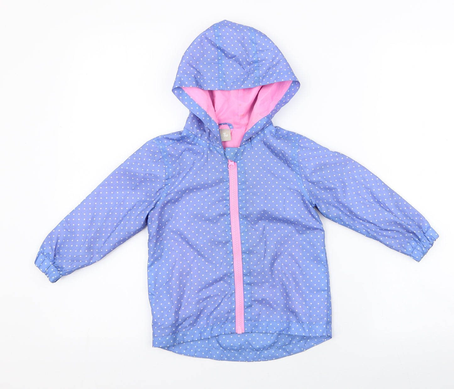 TU Girls Blue Polka Dot  Anorak Jacket Size 18-24 Months   Zip