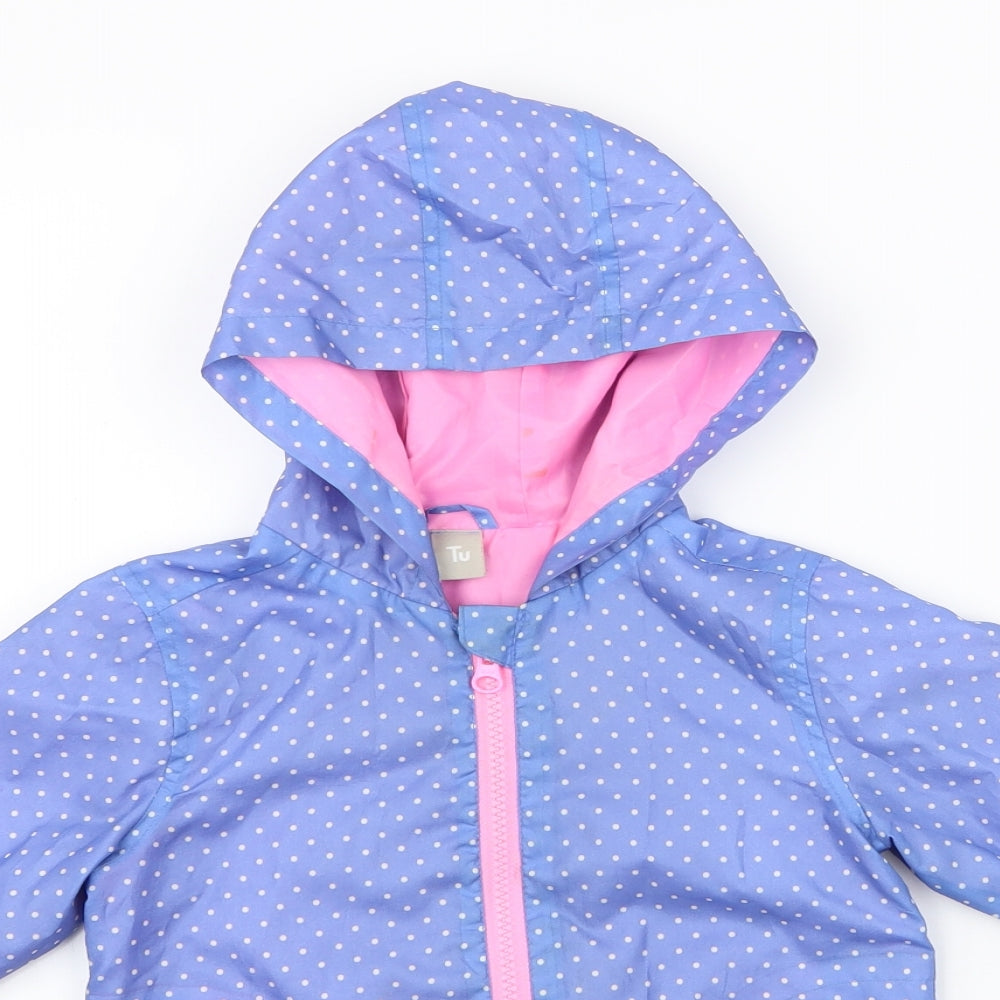 TU Girls Blue Polka Dot  Anorak Jacket Size 18-24 Months   Zip