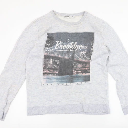 Topman Mens Grey  Cotton Pullover Sweatshirt Size L   - Brooklyn
