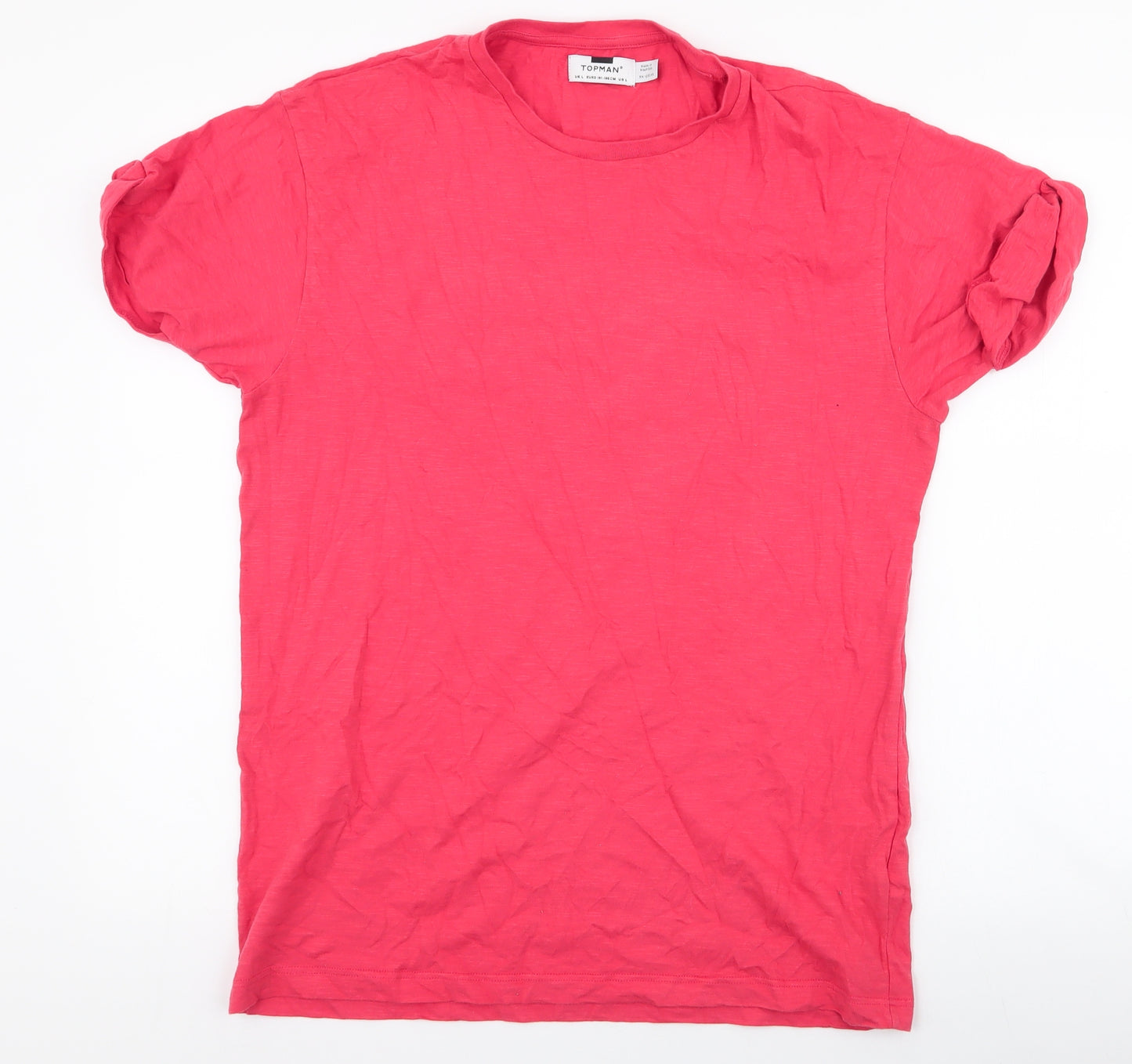 Topman Mens Orange  Cotton  T-Shirt Size L Round Neck