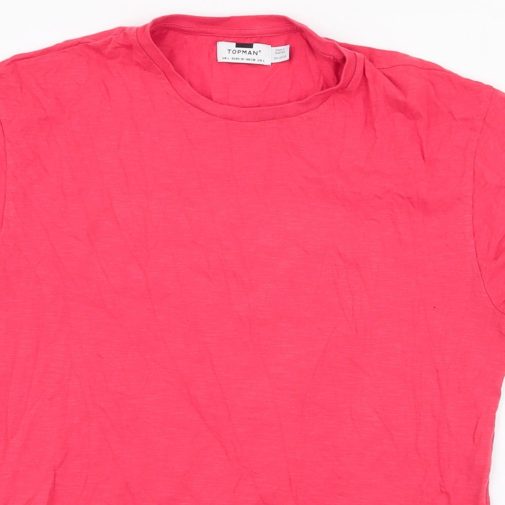 Topman Mens Orange  Cotton  T-Shirt Size L Round Neck