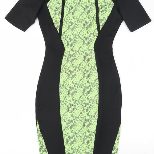 AX Paris Womens Green Floral Polyester Bodycon  Size 10  Round Neck Zip