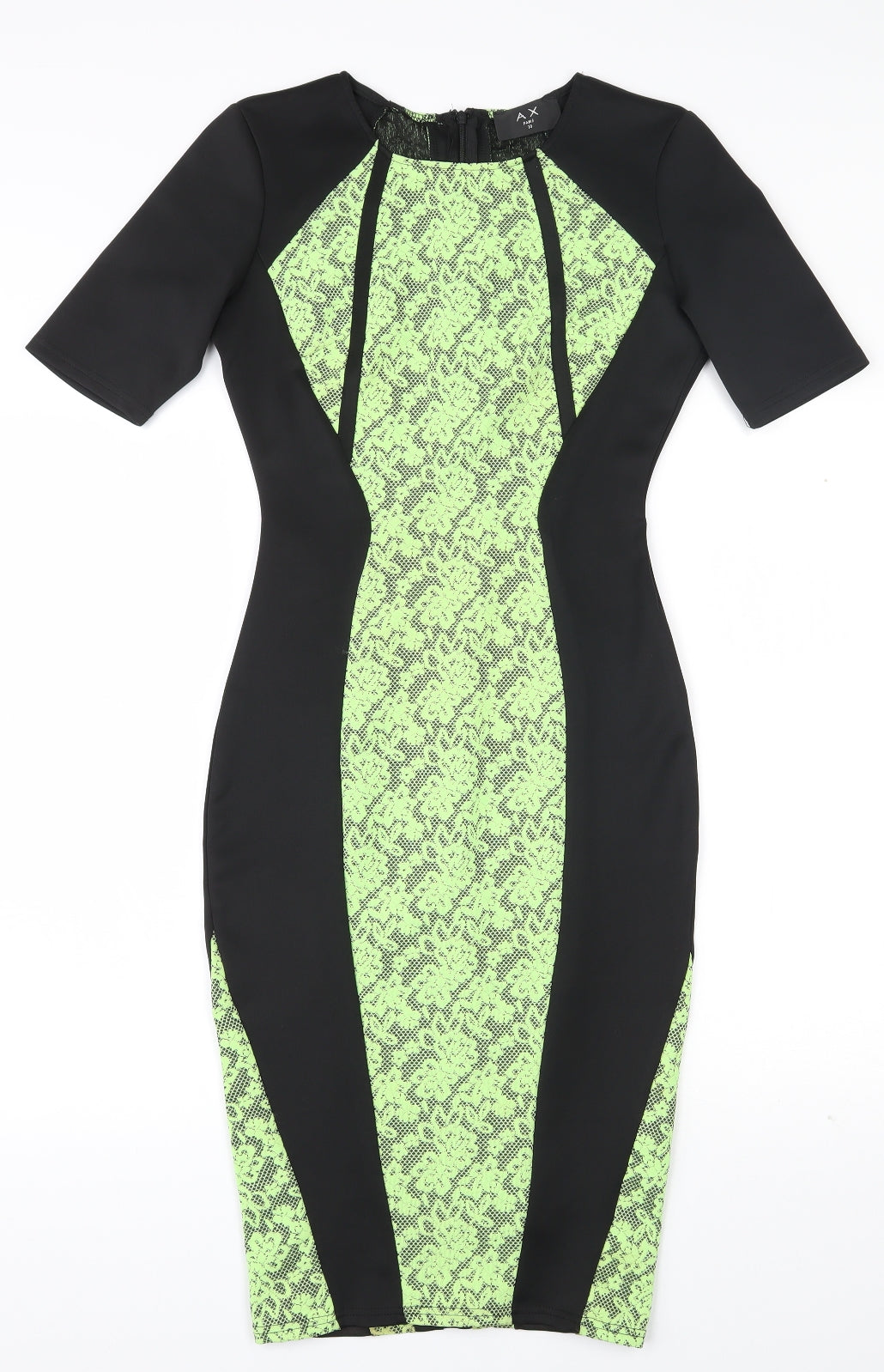 AX Paris Womens Green Floral Polyester Bodycon  Size 10  Round Neck Zip